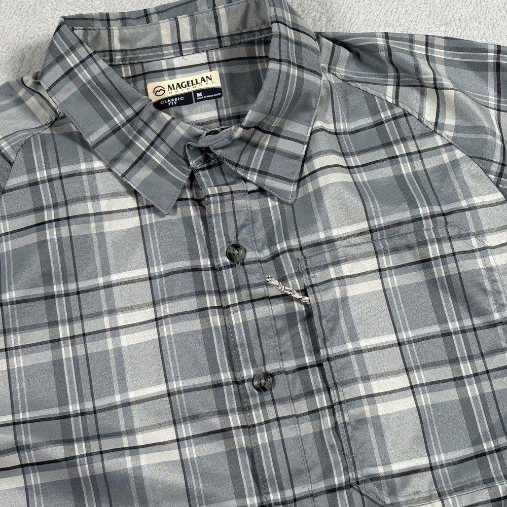 Magellan Outdoors Mens Hickory Canyon Plaid Shirt Grey Monument Plaid Medium NEW